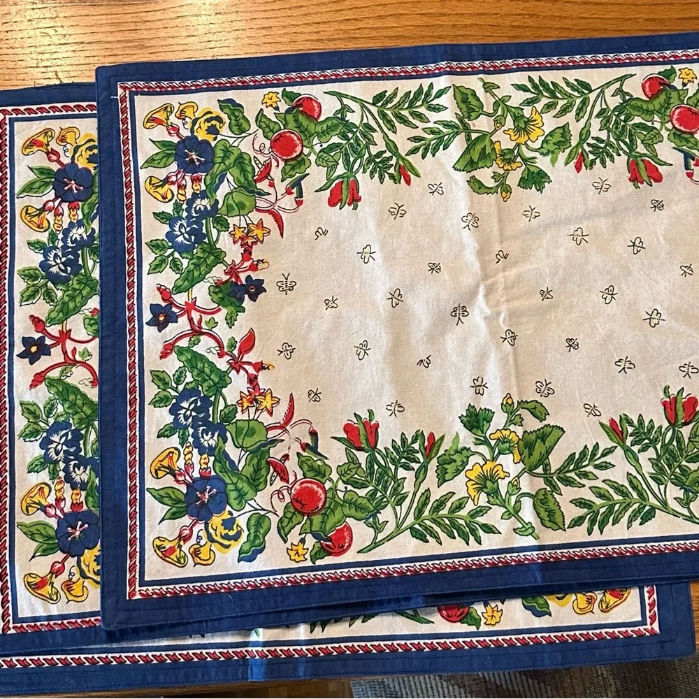 Williams Sonoma French Provenance Floral Border Cotton Placemats set of 3
